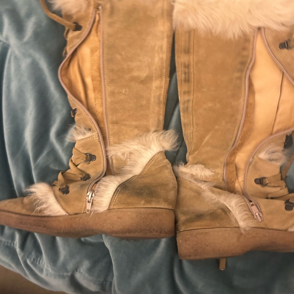 Coach Tan Suede Fur-Lined Boots - Picture 2 of 6